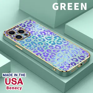 Case for iPhone 15 Pro Max 16 14 Plus 13 12 11 X XS Max XR Cyber Leopard Luxury Golden Edge Elecroplated TPU Camera Lens Protection Mobile Phone Cover Gift for