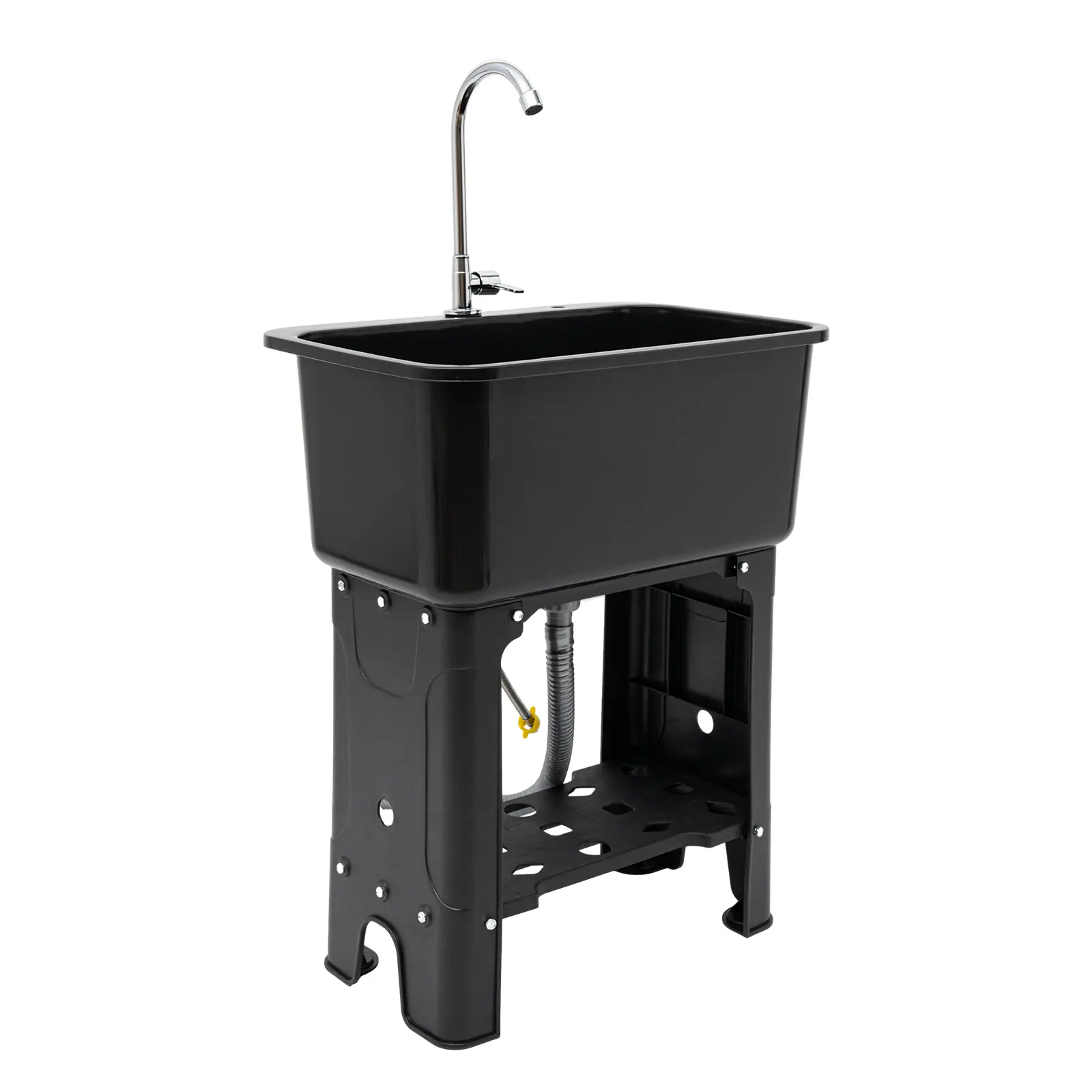 Utility Sink Laundry, Sanitation Station Indoor Outdoor Utility Sink with 360° Rotating Faucet and Washboard Garden & Kitchen Sink, Laundry Tub for Utility Rooms, Laboratories, Canteens (BLACK)