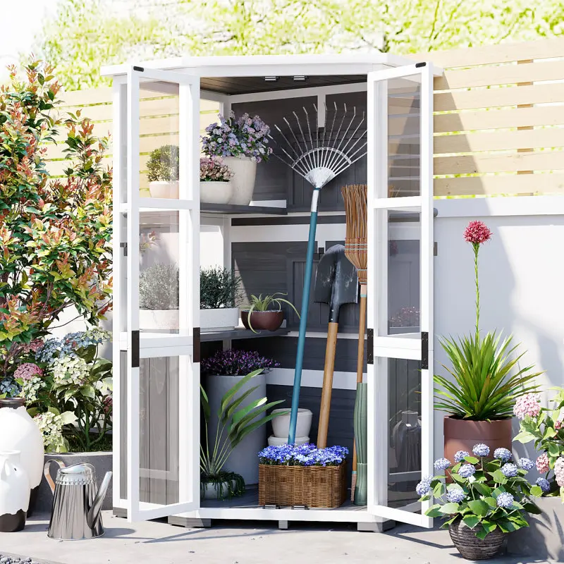 [SOIYELIFE]  63'' Height Garden Wood Storage Cabinet Outdoor Tool Storage Shed, Mini Greenhouse Cold Frame with Waterproof- Roof and Lockable Door for Backyard,Patio, Lawn, Gray Cool furniture