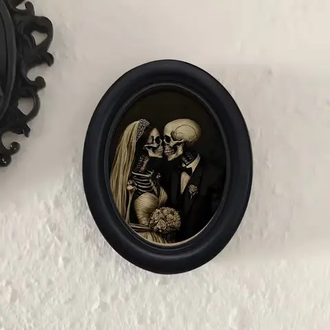 Vintage Art Style Skull Bride Groom Artistic Decorative Home Item, Perfect for Halloween Christmas Thanksgiving Holiday Decor Wall Decoration, Room Decor Ornaments, Festive Decoration, Wall Hanging Ornament