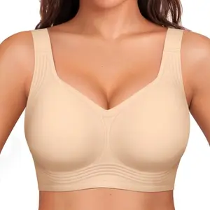Women Wirefree Bras Full Coverage No Underwire Comfortable Wireless Padded Jelly Bras in Soft Beige for Everyday Wear