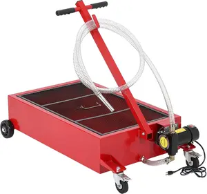 Low Profile Oil Drain Pan 110V, 20/25 gal Metal Oil Change Pan Cart with 180W Electric Pump, 8 ft Hose & Folding Handle for Cars, SUVs, Trucks, Buses, RVs, Red