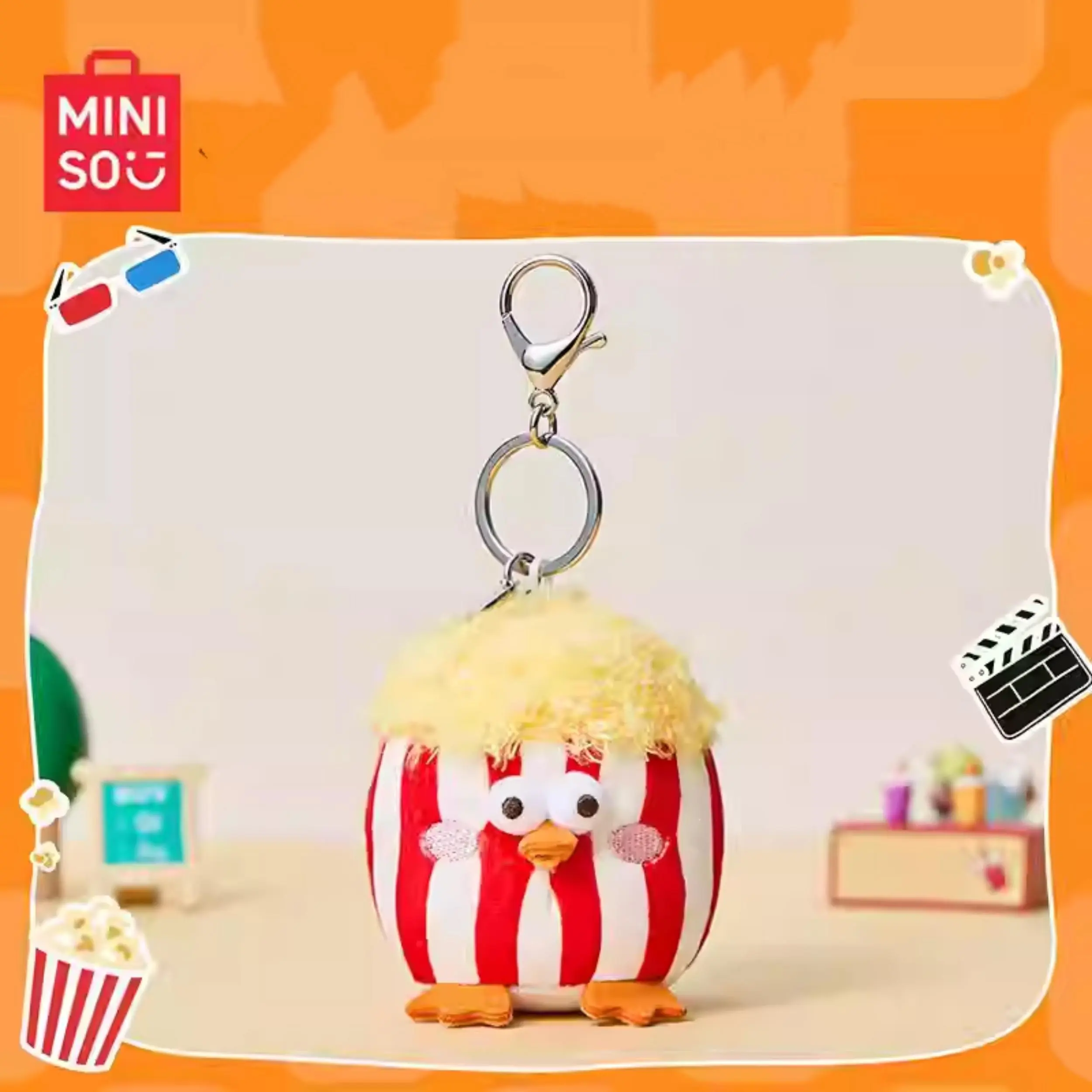 MINISO Popcorn Bum Plush Keychain - 5.98"x2.36" Pocket-Sized Flexible Kawaii Accessories Dangler, Buttery Soft Squishy Bag Keychain, Holiday & Birthday Gift, Smooth, Cartoon Charm Keychains