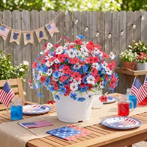 24 Bundles High-End Daisy Artificial Flowers, Blue Patriotic Floral Arrangement, UV Resistant Silk Fake Flowers for Independence Day Decor