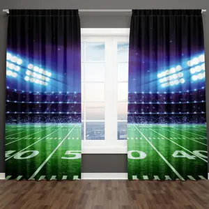 2Pcs Sports American Football Thermal Curtains, Rod Pocket Field Night Spotlights Boys Men Gaming Stadium Arena Window Curtain for Bedroom