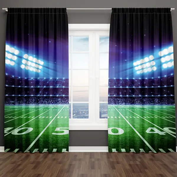 2Pcs Sports American Football Thermal Curtains, Rod Pocket Field Night Spotlights Boys Men Gaming Stadium Arena Window Curtain for Bedroom