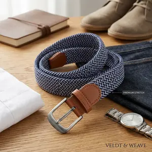 Men's and Women's Braided Stretch Belt - Multicolored Woven Elastic Jean Belt Perfect for Golf Casual Wear Fashion Accessory Adjustable Waistband Comfortable Durable Design for Daily Use