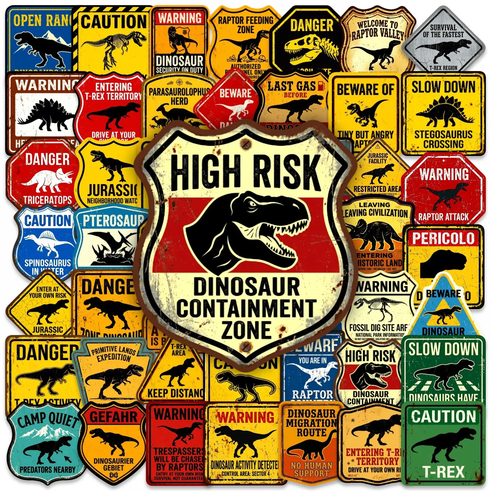 50-piece Retro Dinosaur Warning Stickers Series, suitable for scrapbooks, diaries, laptops, water bottles, cars, etc. A faith-based design, a gift with a positive message, Sticker Decals, Car Vehicle Decoration