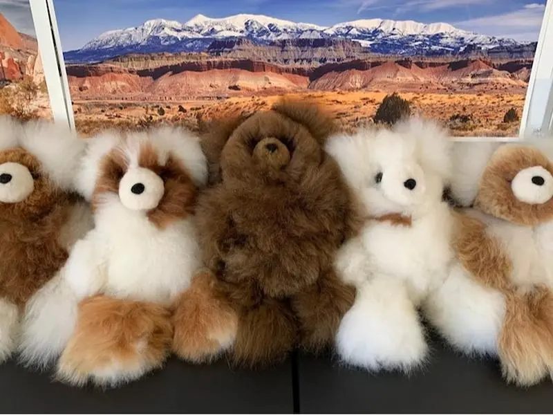 Milk Chocolate Teddy Bears 12-14" tall approx. Made with 100% Baby Alpaca Fur- Made by hand in Peru