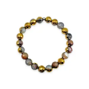 Brave & Bold - Gold Coffee Agate Faceted Stacker Mixed Metals Bracelet
