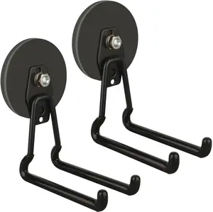 New Updated Gaint Magnetic Hooks, 2 Pack Heavy Duty Large Magnetic Hooks for Extension Cord, Cable, Hose, Power Cord, Rope, Drill, Jig Saw, Circular Saw, Garden Lawn Tools (Black/3.46inch)