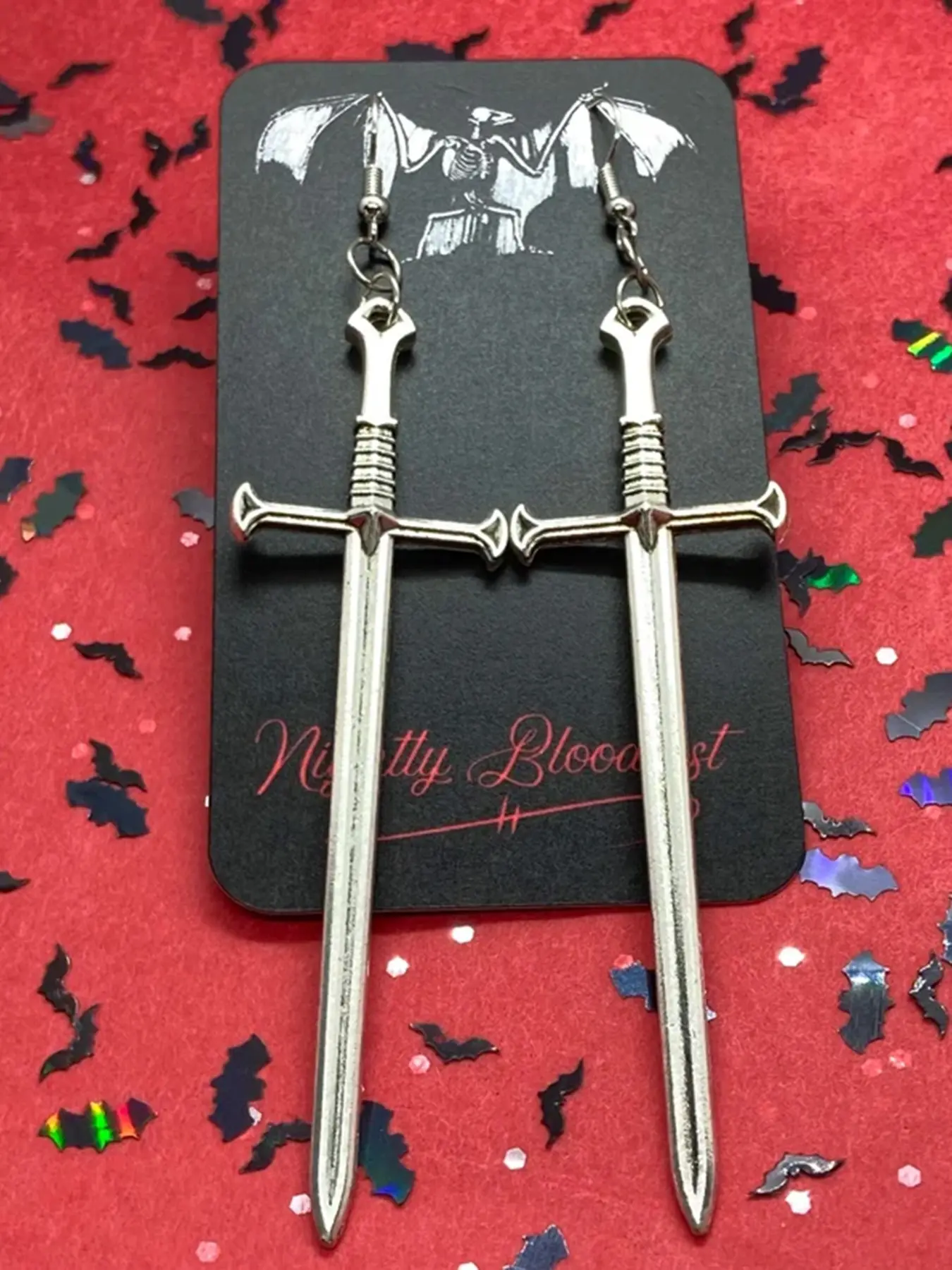 Medieval Long Sword Earrings Silver Plated Zinc Alloy Sickle Battle Axe Dangle Drop Earrings For Women Gothic Style Jewelry Ear Accessories