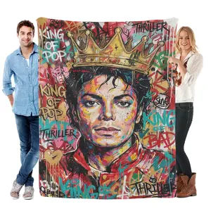 Michael Jackson King Of Pop Retro Graffiti Street Art Crown Flannel Blanket Soft Plush Warm Lightweight Top Rated Bedroom Living Room Decor For MJ Fans Music Lovers TikTok Trendsetters Iconic Thriller Bad Era Hot Item Halloween Christmas Gift