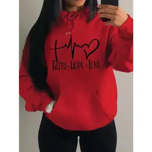 Faith Hope Love Letter Graphic Hoody Street Casual Loose Hoodies Autumn Fleece Pullover Hip Hop O-Neck Clothing Female