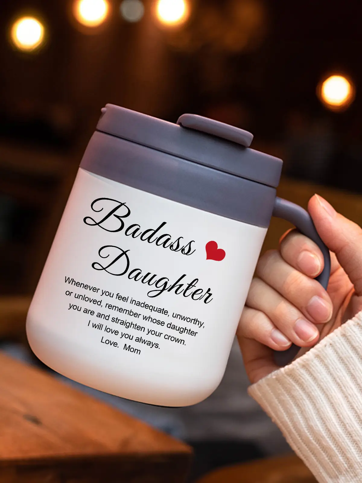Gifts For Daughter, Funny Gifts for Daughter-11.9 oz Insulated Coffee Mug with Handle and Lid, Daughter Mug for Birthday Christmas Adult Gifts, Stocki