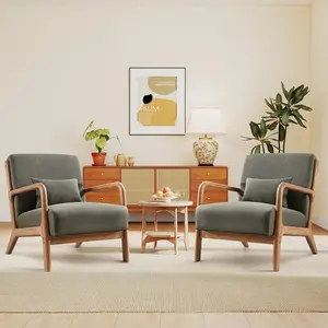 EBELLO Mid-Century Lamb Wool Accent Chair | Upholstered Reading Chair with Waist Cushion, Gray & White & Beige | Christmas Cozy Pick