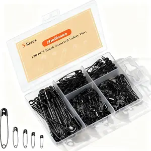 120 PCS 5 Different Sizes Black Safety Pins Assorted, Small and Large Safety Pins Bulk for Sewing and Clothes