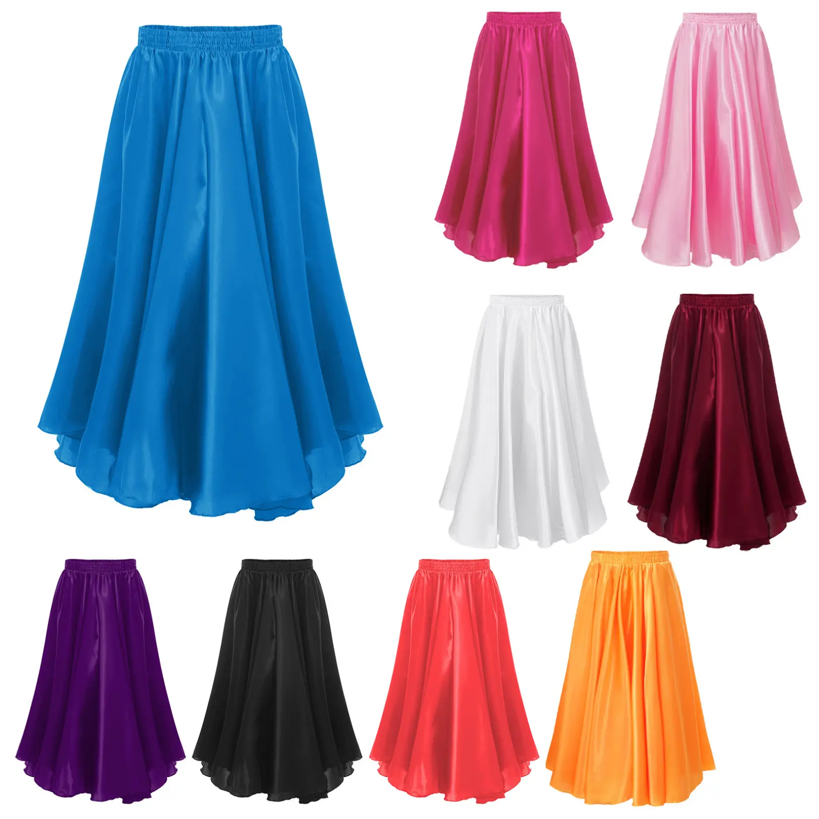 easyforever Girls' Lightweight Chiffon Fabric Dance Skirt, Solid Spanish Style with 360 Swing and Elastic Waist for Latin Ballroom Performance, 23.6-25.6''/60-65cm, Street Wear, Dance Wear, Children's Day