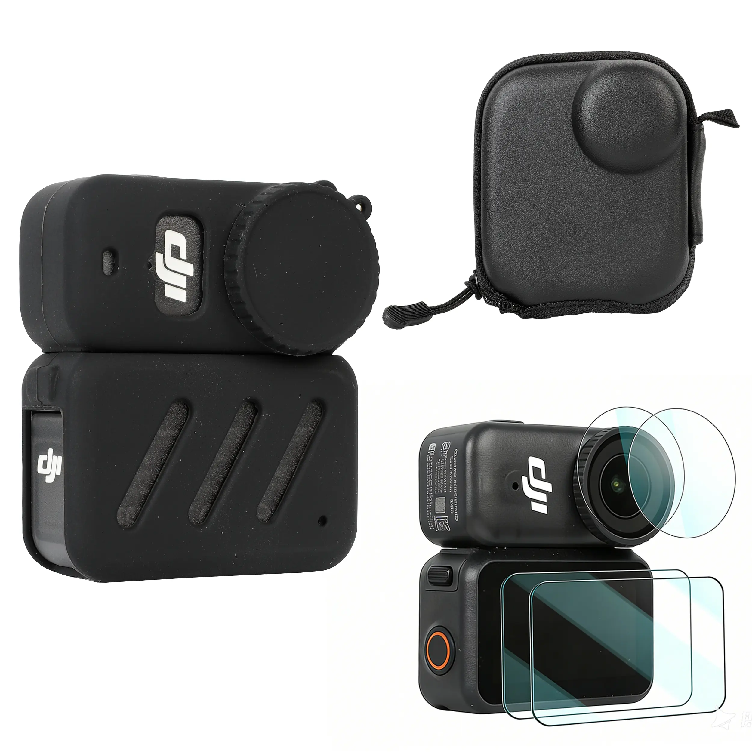 PellKing Durable Custom-Fit 3-in-1 Protection Kit for DJI Osmo Nano Handheld Vlogging Camera - 1x Full-Body Silicone Cover, Tempered Glass Screen Protector, Tempered Glass Lens Protector, ABS Portable Carry Bag (Photography Tool Accessories)