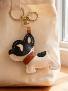 Cute French Bulldog Keychain, PU Leather Material, Eye-Catching Eyes & Ears, Durable Gift for Women, Perfect for Valentine's Day, Adorable, Trendy Cute Keychain