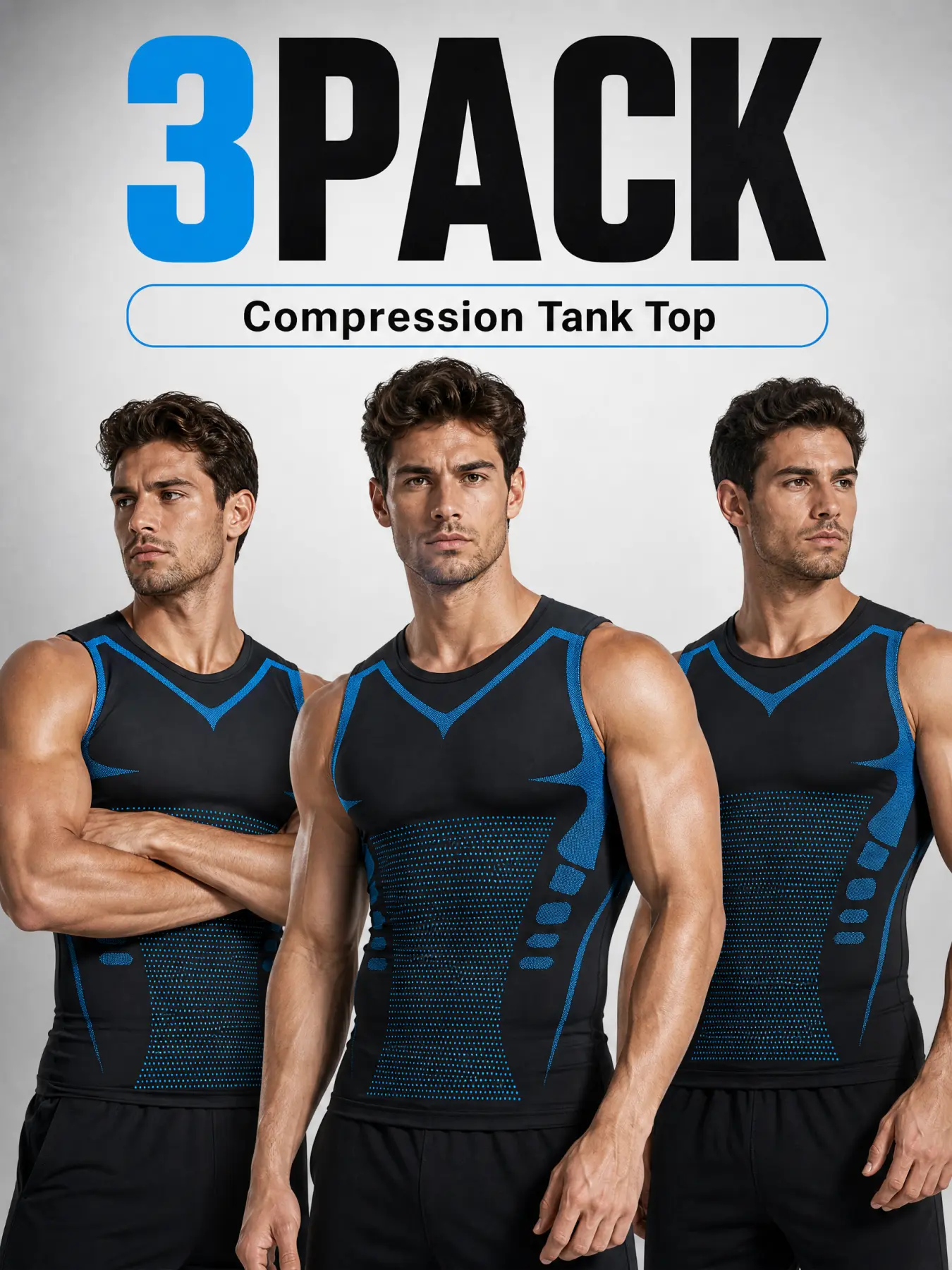 Cooling 3D Compression Tank Tops 5 Pack for Men, Moisture Wicking Sleeveless Gym Shirts, Machine Washable Athletic Training Vests