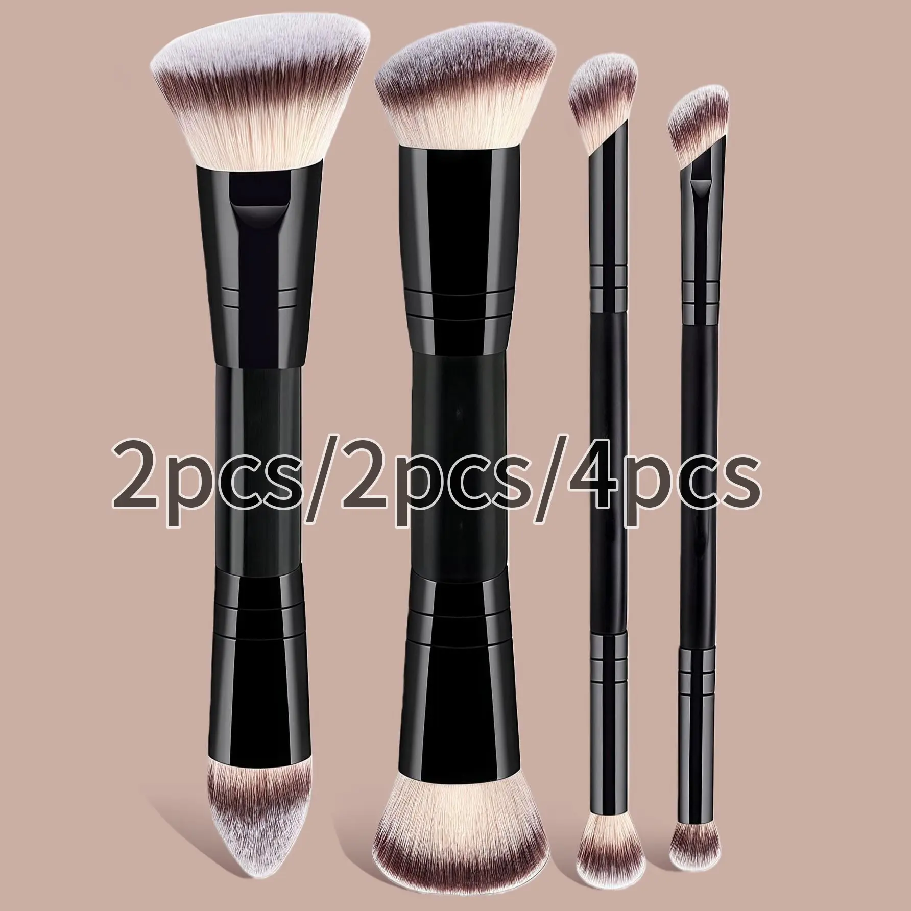 Yzimeng 2/4pcs Professional Face Dual-Ended Makeup Brush Set, Cosmetic Brush Set, Multifunctional Makeup Brushes, Soft Fiber, Travel-Friendly, Beauty Travel Brush, Includes Foundation, Contour, Blush, Eyeshadow, Concealer, Highlighter, Makeup Brush Kit