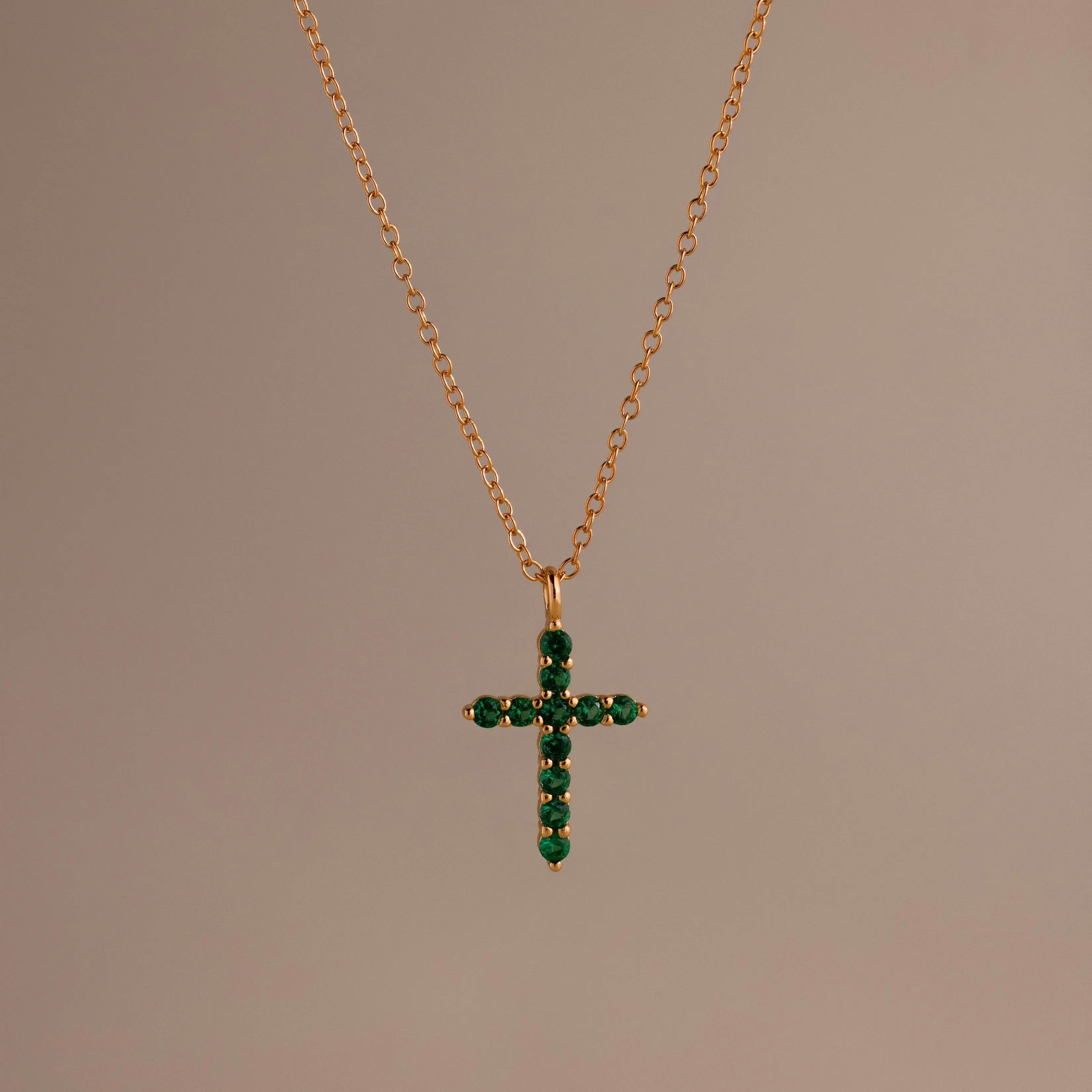 Pave Emerald Cross Necklace by Caitlyn Minimalist - Dainty Green Gemstone Pendant Necklace - Everyday Layering Necklace - Church Jewelry - Grandma Gift