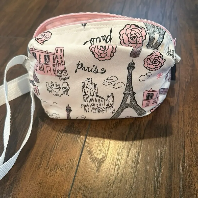 Handmade Bag/Purse with Paris Theme and Eiffel Tower Design - Pink and White Color Scheme