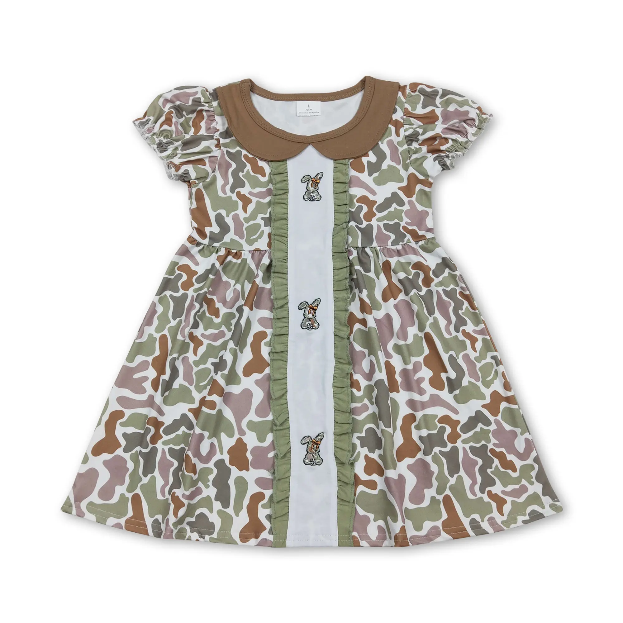 Girls' Camo Dress with Bunny Embroidery, High Quality Sleeveless Cotton Blend Toddler Outfit, True to Size (TTS) for Easter