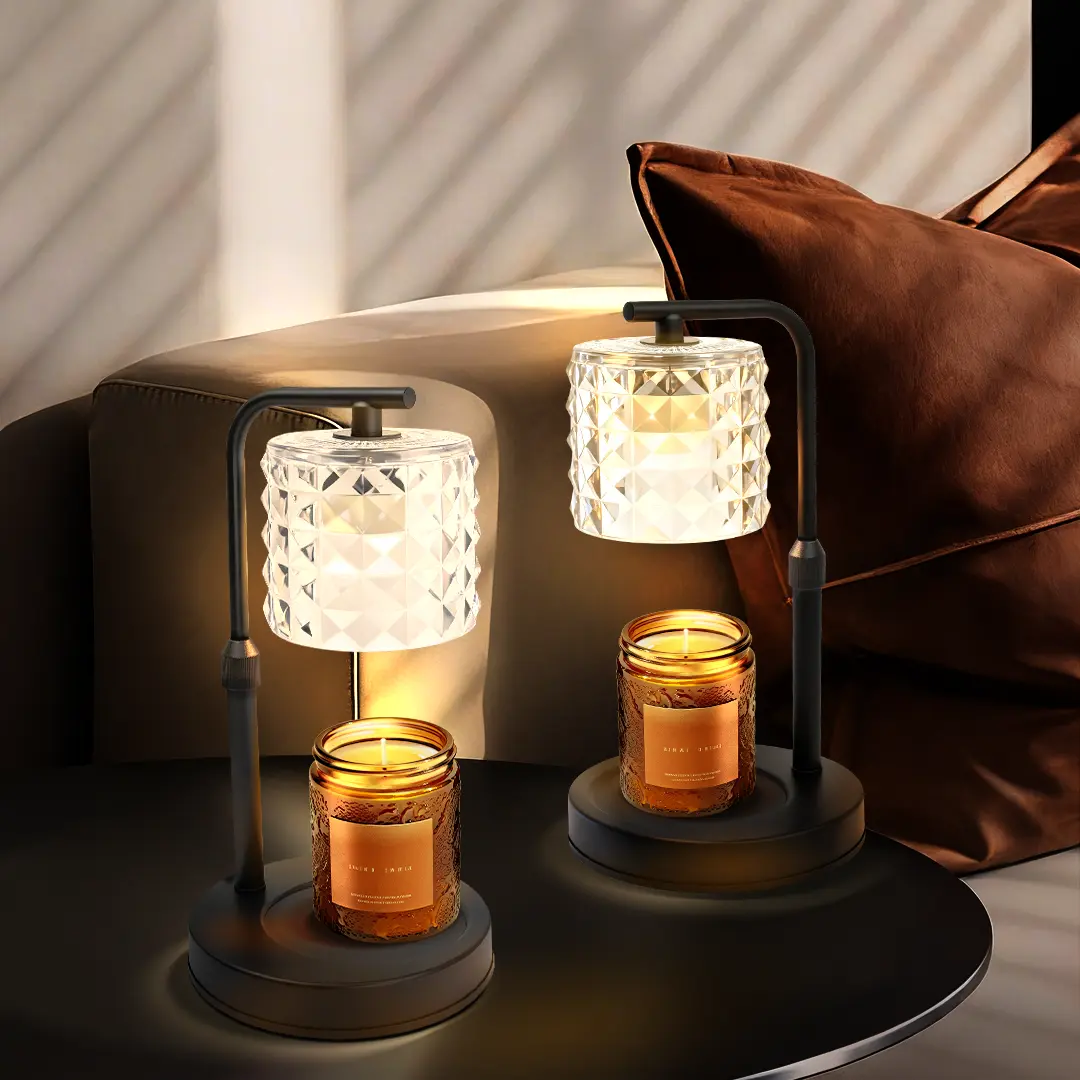 2-Pack Electric Candle Warmer Lamps, Height-Adjustable with Timer & Dimmable Function, 4 Bulbs Included, Unique Glass Finish, for Home & Bedroom Decor, Valentine's Day Gift