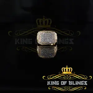 King Of Bling's Mirage Rectangle 0.40ctReal Diamond 925 Yellow Silver Engagement Mens Ring Sz 10