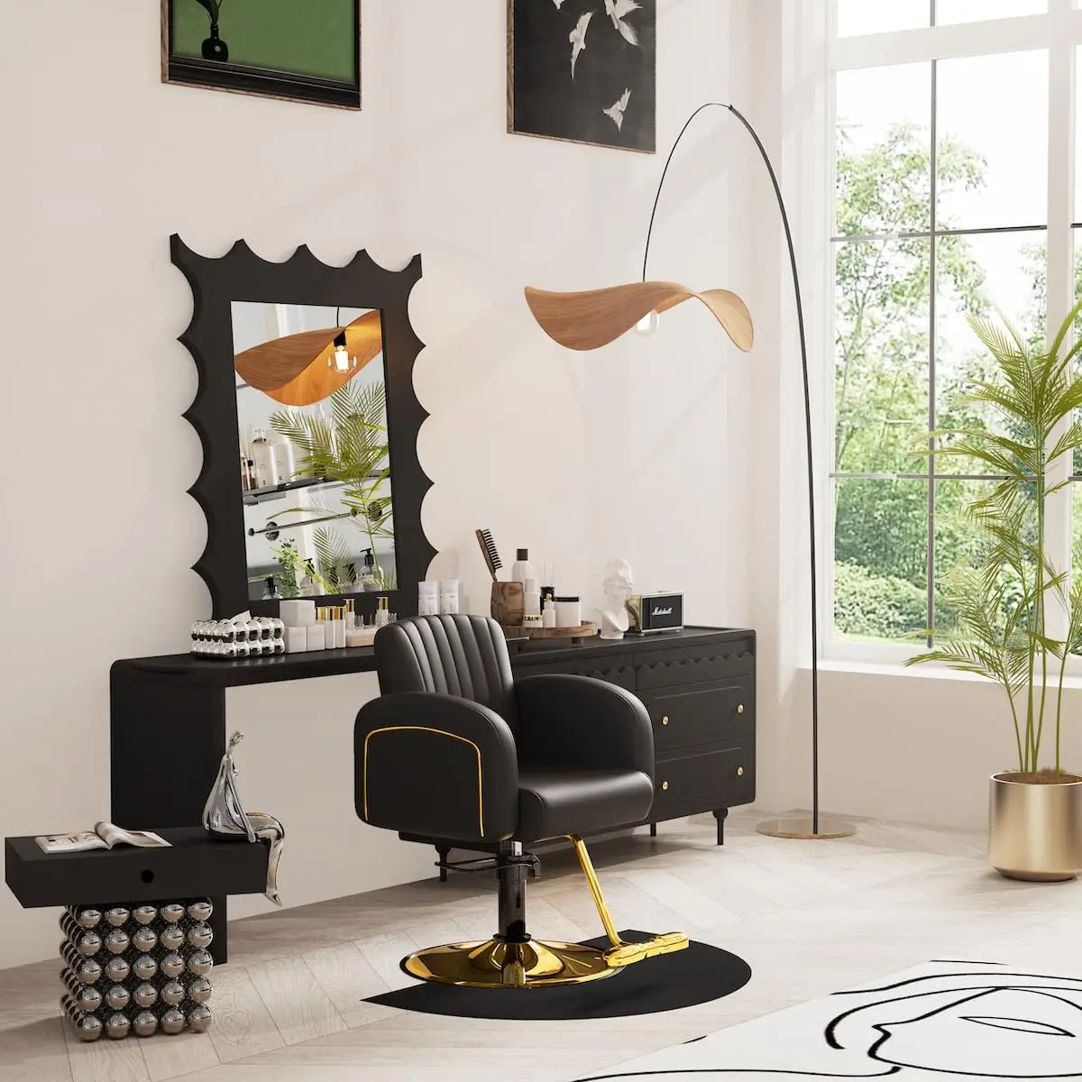 Baasha Professional Gold Salon Chair, Comfortable Stylist Chair with Premium Spongs, Modern Hair Chair, Weight Capacity 330 lbs