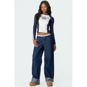 Striped Boxer Detail Low Rise Baggy Jeans