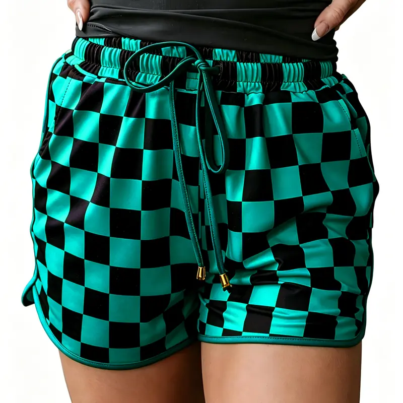 Znacicc Women's Casual Cute Checkered Shorts Elastic Waist with Drawstring Side Pockets Perfect for Summer Vacation Festival Ready & Casual Daywear - Bottom, Womenswear