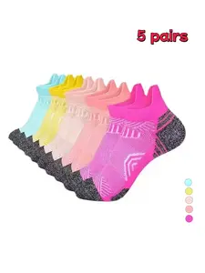 5 Pairs Unisex Short Socks, Outdoor Sports Socks, Breathable Sweat-Wicking Running Marathon Thin Summer Autumn Sports Anti-Chafe Football Basketball Socks, Polyester Athletic Socks