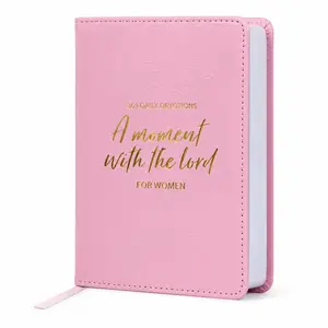 Pink Floral Embossed Devotional Journal for Women 365 Day, Portable Daily God Moments Notebook, Long Lasting Gold Lettering Religious Gift for Birthday Christmas