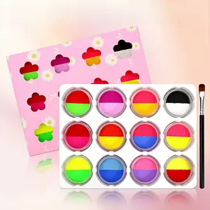 12 Colors Dual Tone Face Paint Set, Watercolor Makeup Kit with Brushes, Long-Lasting & Easy Clean, Perfect for DIY Stage Makeup & Parties