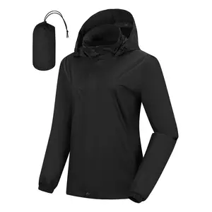 Woman Packable Rain jacket Hooded lightweight Windbreaker Waterproof Raincoat With Pocket