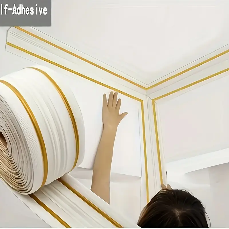 Self-adhesive edge banding decoration strip, Wall Panel Molding, Waterproof self adhesive, 2/4 roll, anti-collision edge banding skirting board, suitable for Interior Walls, inside and outside, home, office, dormitory decoration, 5.51 inches * 90.55
