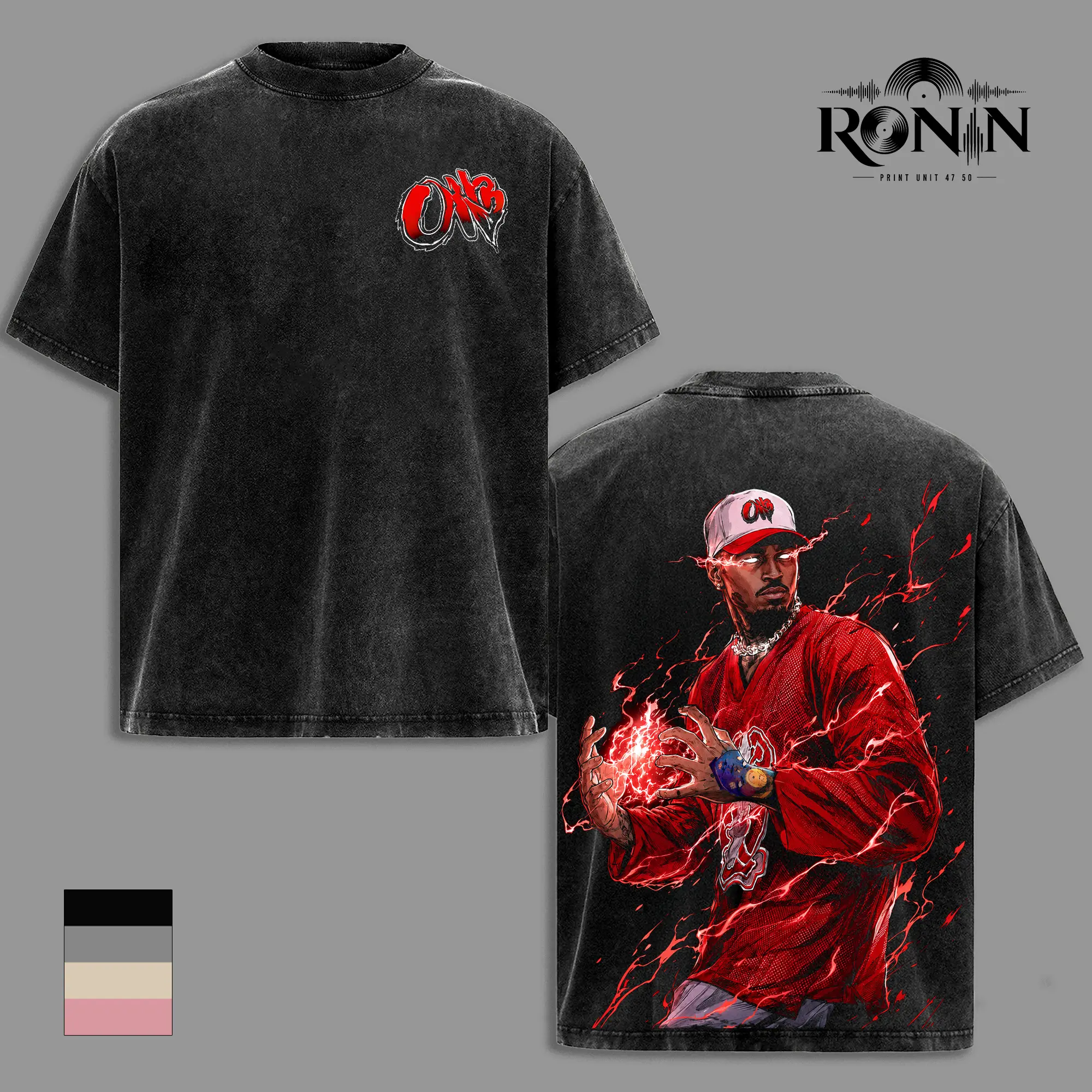 Chris.Brown Vintage Washed Graphic T-Shirt, Red Lightning Portrait Tee, Heavyweight Cotton Double Sided Shirt, Hip Hop Rap Streetwear Unisex Concert Merch