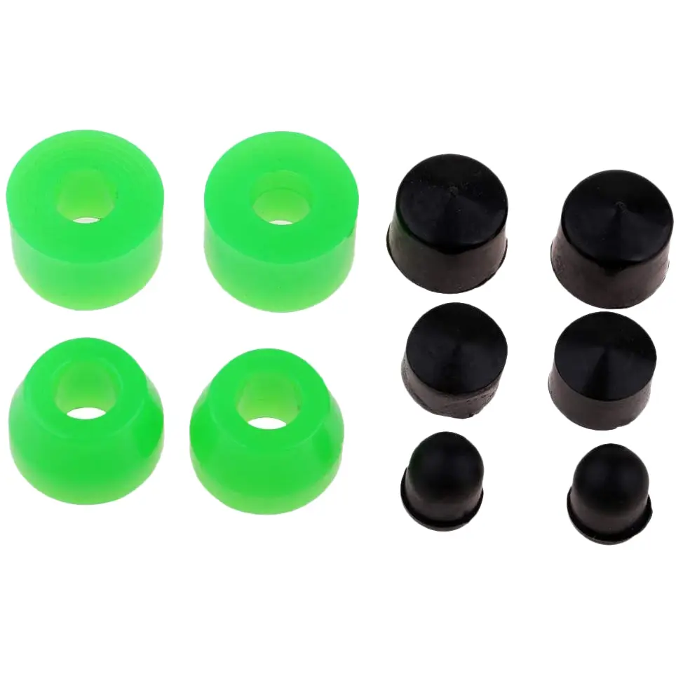 10-Piece PU Skateboard Bushings Set - Conical Cylinder Bushings, Multi-Size 3.25in/7in Shock Absorbers, Included Pivot Cups Accessories for Longboard Trucks (Green), 10 Pieces