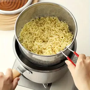 Multi-Functional Stainless Steel Frying Pan with Strainer and Glass Lid Set, Non-Stick Handle, Includes Glass Cover and Frying Basket, Milk Kettle - Suitable for Frying, Soup, Noodles, Milk, Steaming - Compatible with Induction Cookers and Gas Stoves