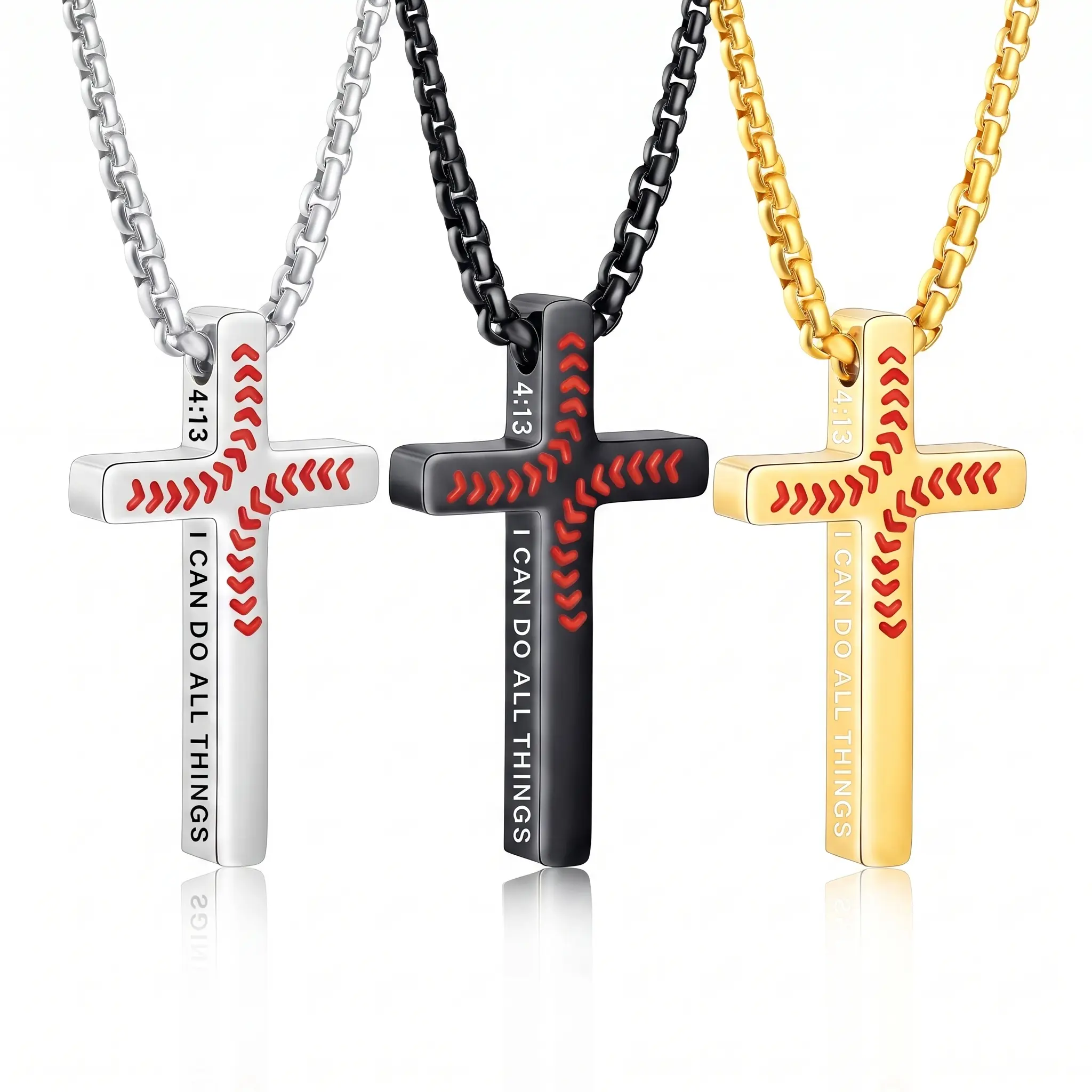 Baseball Bible Verse Cross Necklace for Boys Men Spiritual Necklace, 24 in Stainless Steel Pendant, Christian Sports Jewelry, Birthday Gift Ideas for Males Teen Boys, Men's Jewelry,Game Day Spiritual Jewelry