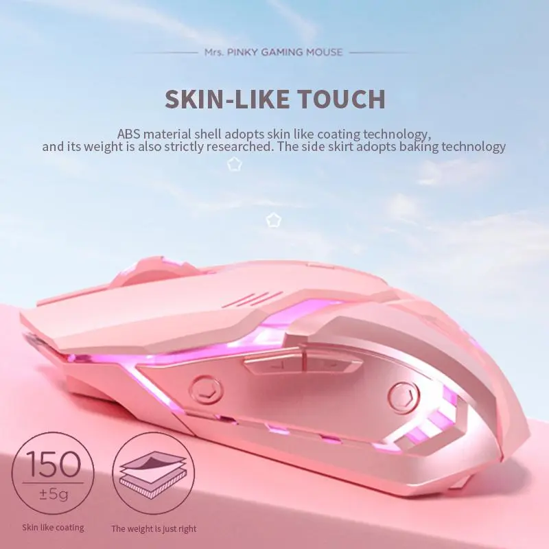 Cute Wireless RGB Silent Gaming Mouse with USB Receiver, 6-Button Ergonomic Optical Sensor Device, for Desktop/Laptop Gamers