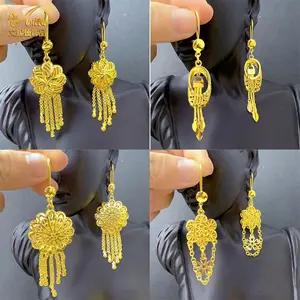 Dubai African Nigeria 24K Gold Color Copper Drop Earrings Women Wedding Jewelry Indian Luxury Tassle Earrings Gifts Wholesale
