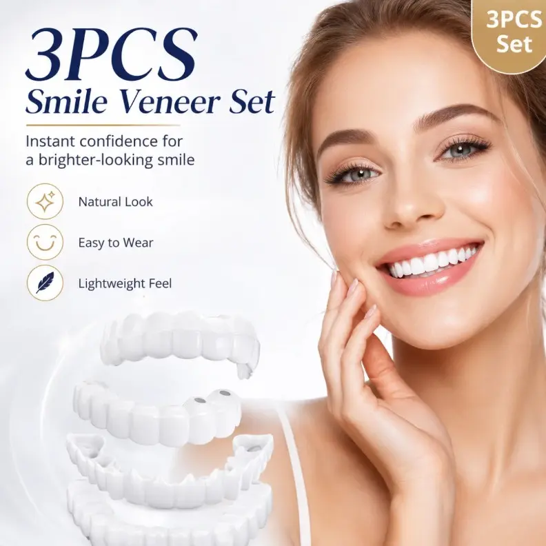 3PCS Resin Teeth Veneers, Natural White Tooth Cover, Bright Smile for Party & Daily Use