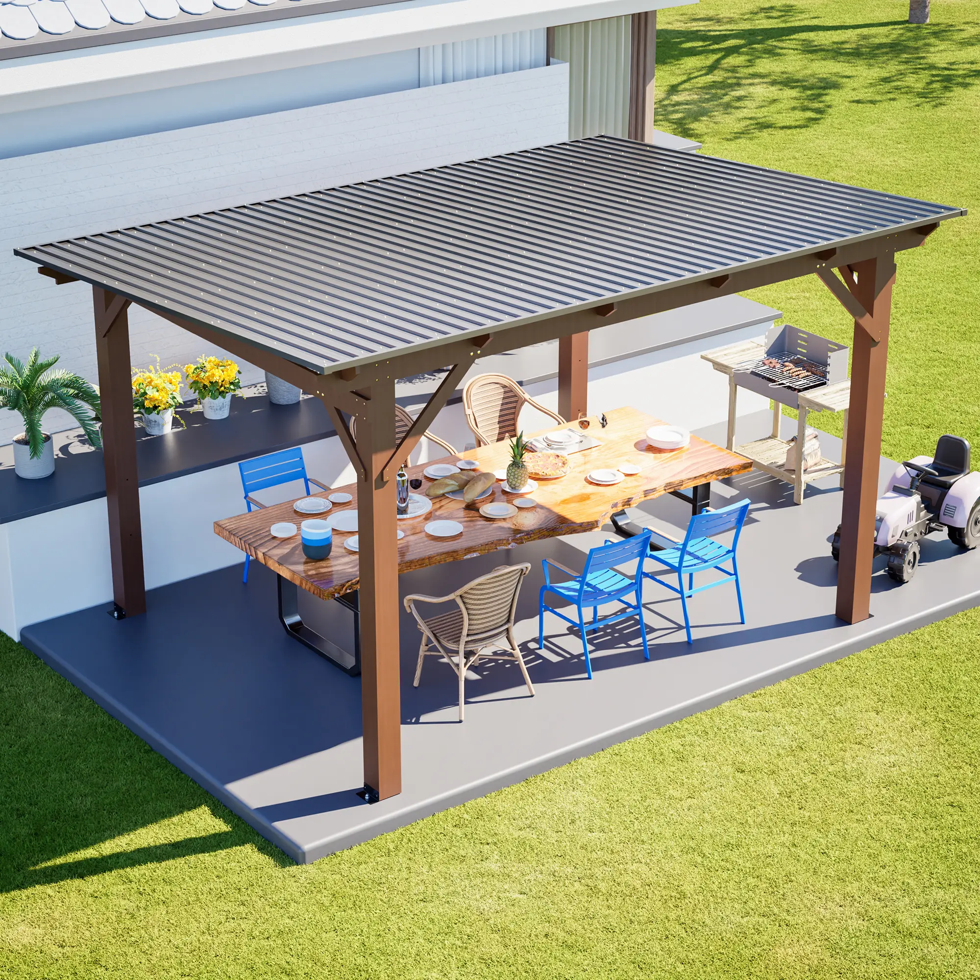 13x10 FT Outdoor Fir Wood Pergola - Waterproof Awning, UV Protection, Reinforced Crossbeams, Heavy Duty Patio Canopy for Backyard, Garden, Decks, Outdoor Dining, Relaxing, Entertaining, Poolside