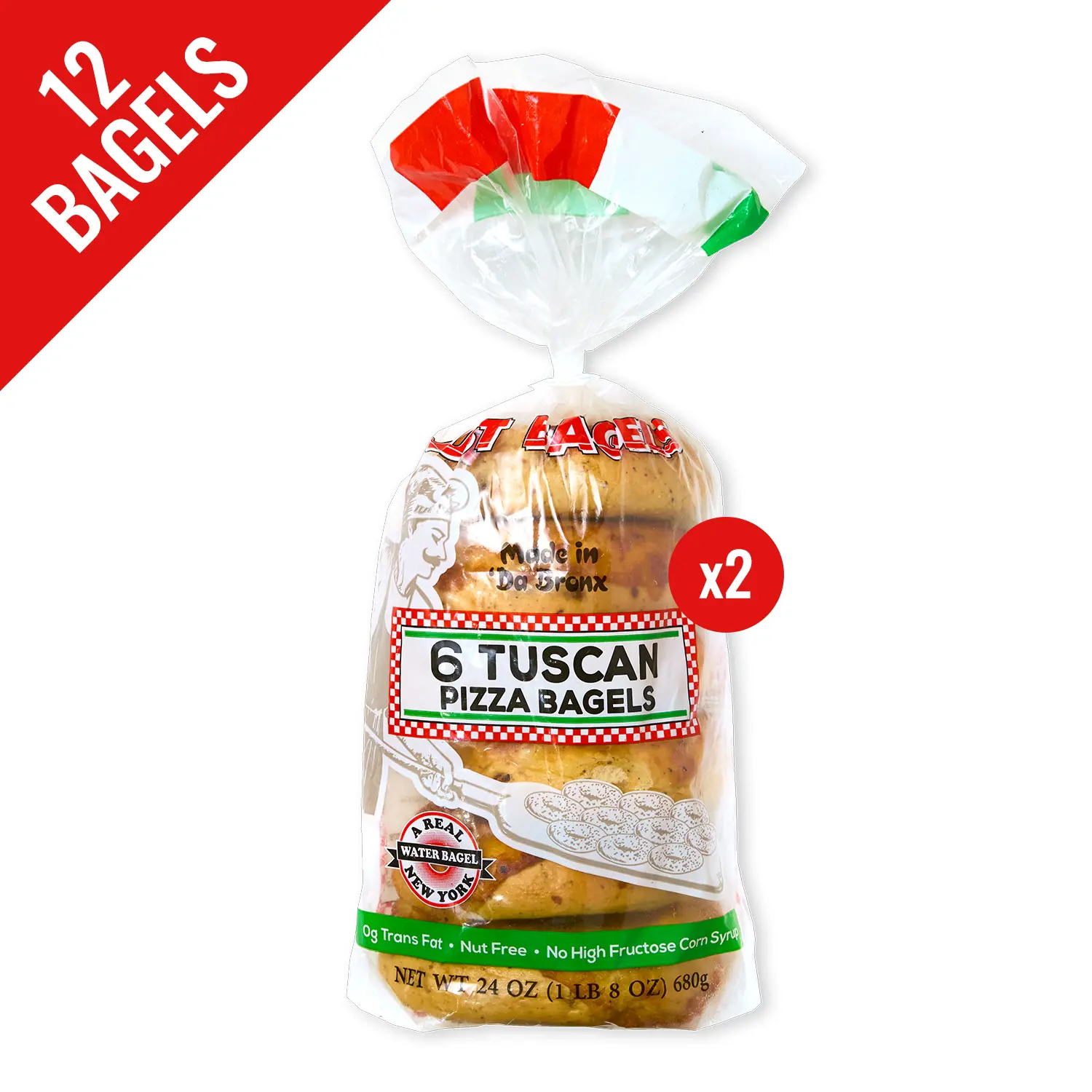 Just Bagels Tuscan Pizza Bagels 2 Packs Of 6 Non-GMO Authentic New York Style Chewy Crunchy Bagels Made in Da Bronx