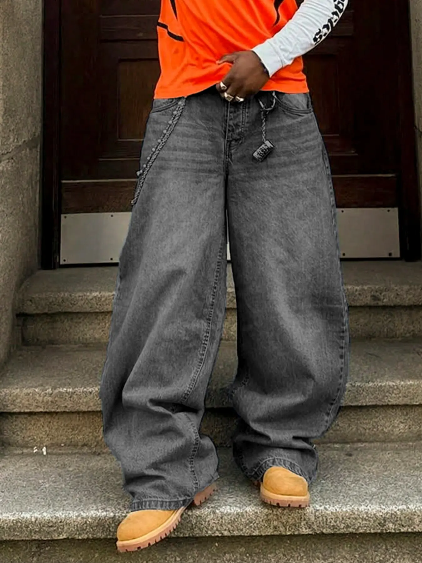 Men's Y2K Trendy Denim Jeans, Menswear, Classic Oversized Baggy Loose Fit Jeans, Non-Elastic Casual & Formal Wear, Durable Fabric, All Season Street Fashion, Plain, Streetwear, Pocket, Pants