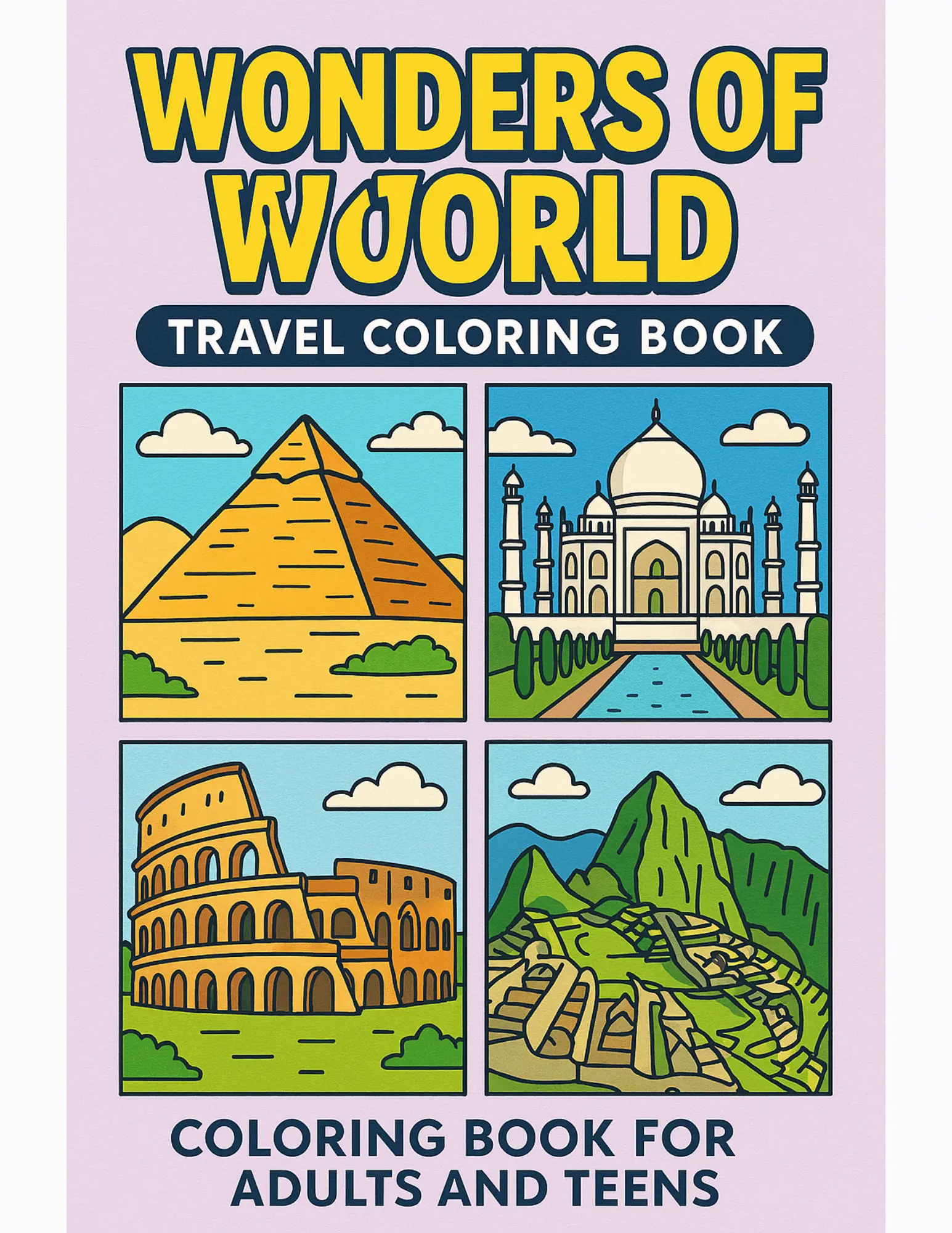 Wonders of the World Travel Adult Coloring Book Sheets For Adults and Teens